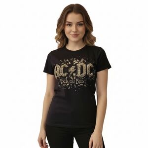 AC/DC 2015 "Rock Or Bust" World Tour T-Shirt Small 100% Cotton Black Crew Neck